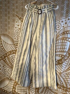 Free People High-Waist Wide Leg Striped Pants — Cream & Blue Grey